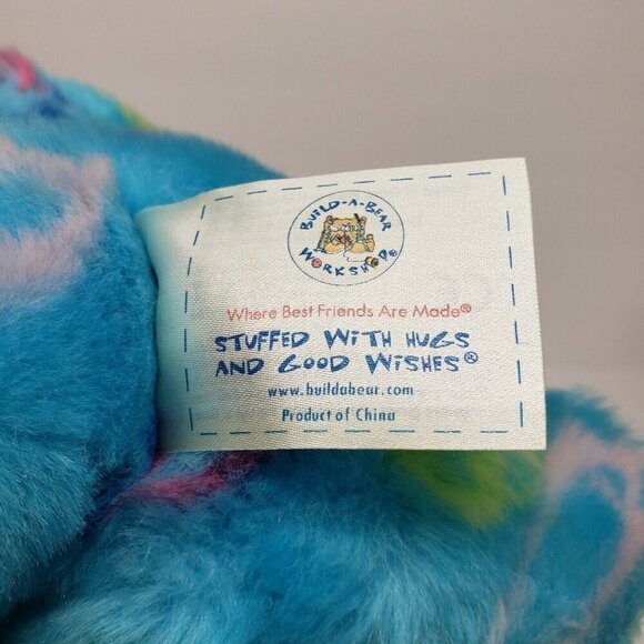 Build a Bear 14" Peace Signs Seated Light Blue Pink Bear Stuffed Animal Plush - Picture 4 of 5